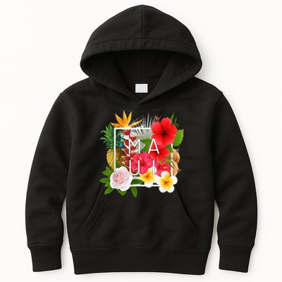 Flowers of Maui Word Art - Hawaiian Island Souvenir Kids Hoodie