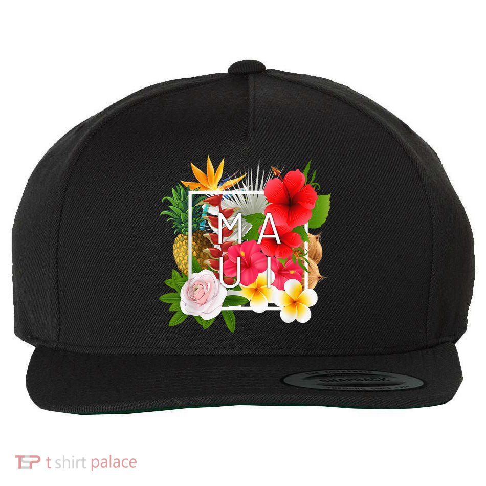 Flowers of Maui Word Art - Hawaiian Island Souvenir Wool Snapback Cap