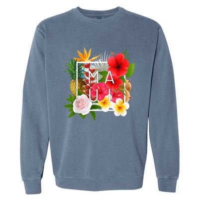 Flowers of Maui Word Art - Hawaiian Island Souvenir Garment-Dyed Sweatshirt