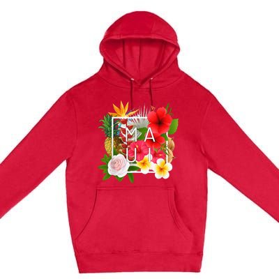 Flowers of Maui Word Art - Hawaiian Island Souvenir Premium Pullover Hoodie