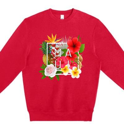 Flowers of Maui Word Art - Hawaiian Island Souvenir Premium Crewneck Sweatshirt