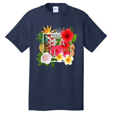 Flowers of Maui Word Art - Hawaiian Island Souvenir Tall T-Shirt