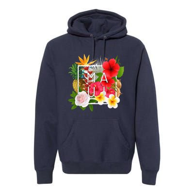 Flowers of Maui Word Art - Hawaiian Island Souvenir Premium Hoodie