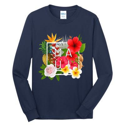 Flowers of Maui Word Art - Hawaiian Island Souvenir Tall Long Sleeve T-Shirt