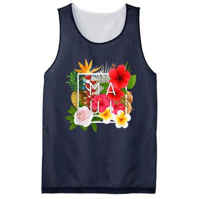 Flowers of Maui Word Art - Hawaiian Island Souvenir Mesh Reversible Basketball Jersey Tank