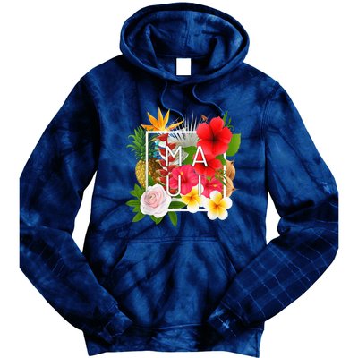 Flowers of Maui Word Art - Hawaiian Island Souvenir Tie Dye Hoodie