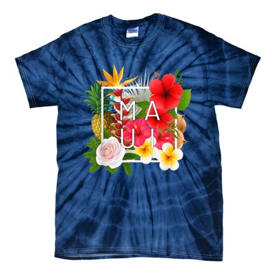 Flowers of Maui Word Art - Hawaiian Island Souvenir Tie-Dye T-Shirt