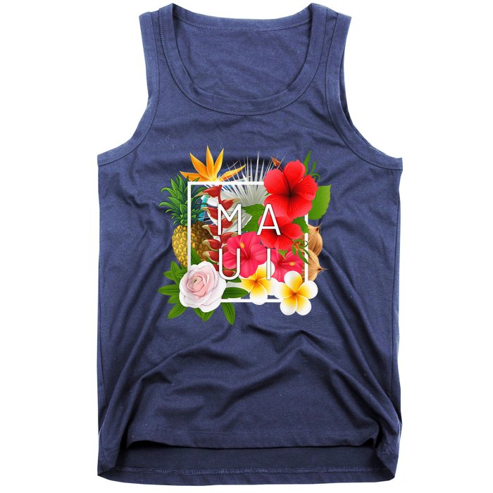 Flowers of Maui Word Art - Hawaiian Island Souvenir Tank Top