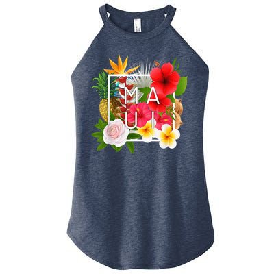 Flowers of Maui Word Art - Hawaiian Island Souvenir Women's Perfect Tri Rocker Tank