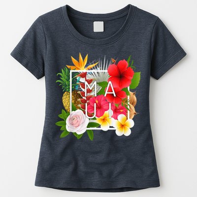 Flowers of Maui Word Art - Hawaiian Island Souvenir Womens T-Shirt