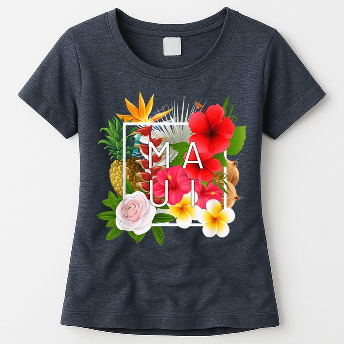 Flowers of Maui Word Art - Hawaiian Island Souvenir Womens T-Shirt