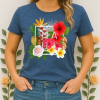 Flowers of Maui Word Art - Hawaiian Island Souvenir Womens T-Shirt