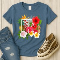 Flowers of Maui Word Art - Hawaiian Island Souvenir Womens T-Shirt
