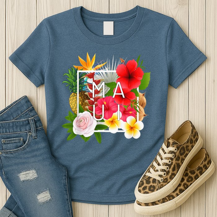 Flowers of Maui Word Art - Hawaiian Island Souvenir Womens T-Shirt