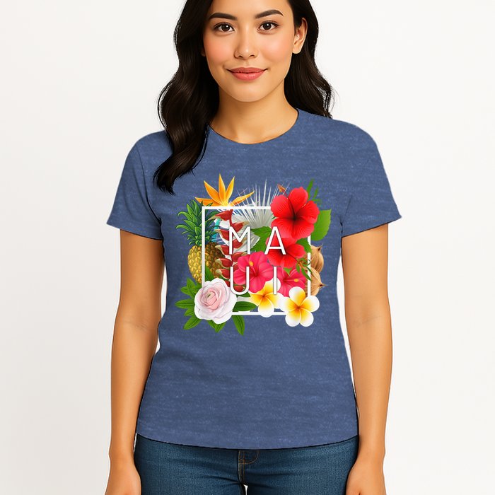 Flowers of Maui Word Art - Hawaiian Island Souvenir Womens T-Shirt