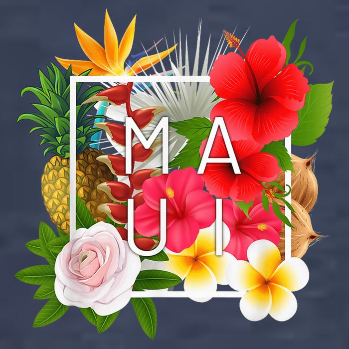 Flowers of Maui Word Art - Hawaiian Island Souvenir Womens T-Shirt