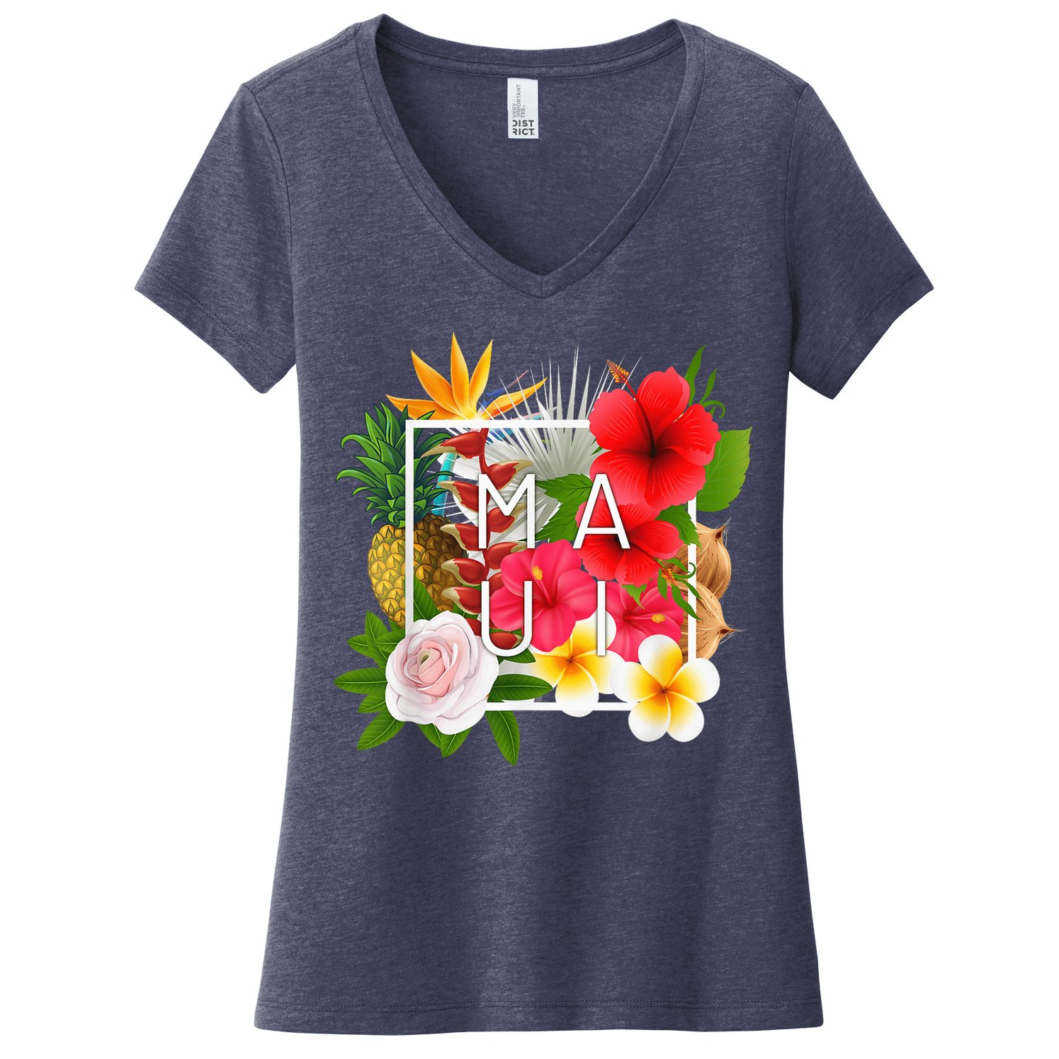 Flowers of Maui Word Art - Hawaiian Island Souvenir Women's V-Neck T-Shirt