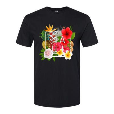 Flowers of Maui Word Art - Hawaiian Island Souvenir Softstyle CVC T-Shirt