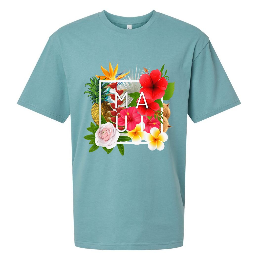 Flowers of Maui Word Art - Hawaiian Island Souvenir Sueded Cloud Jersey T-Shirt