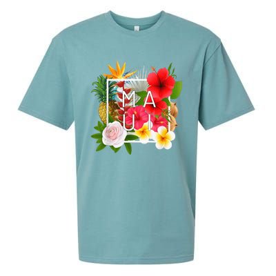 Flowers of Maui Word Art - Hawaiian Island Souvenir Sueded Cloud Jersey T-Shirt