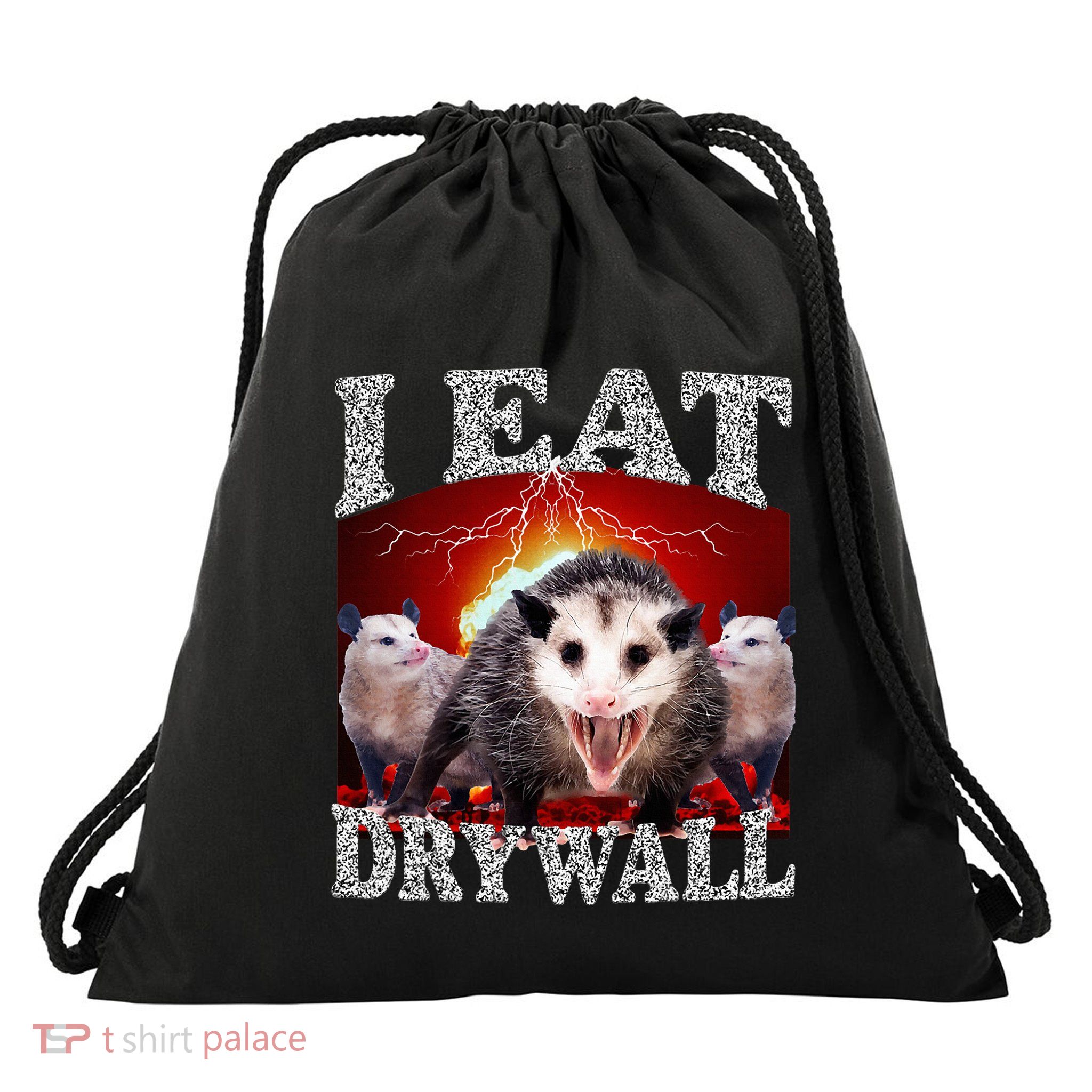 Funny Opossum Meme I Eat Drywall Possum Sarcasm Humor Drawstring Bag