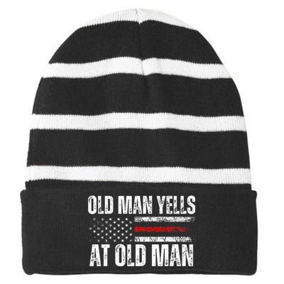 Funny Old Man Yells At Old Man Biden Trump Debates 2024 Striped Beanie with Solid Band