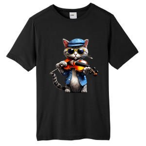 Funny Orchestra Musician Violinist Cat Playing Violin Gift Tall Fusion ChromaSoft Performance T-Shirt