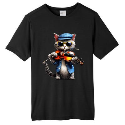 Funny Orchestra Musician Violinist Cat Playing Violin Gift Tall Fusion ChromaSoft Performance T-Shirt