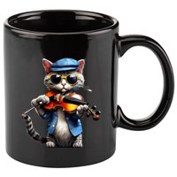 Funny Orchestra Musician Violinist Cat Playing Violin Gift 11oz C Handle Ceramic Mug