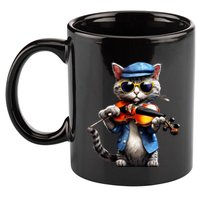 Funny Orchestra Musician Violinist Cat Playing Violin Gift 11oz C Handle Ceramic Mug