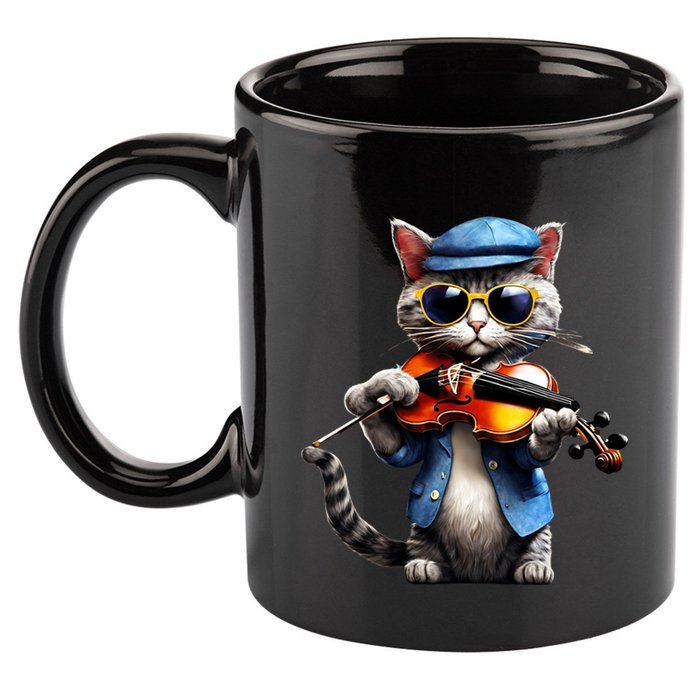Funny Orchestra Musician Violinist Cat Playing Violin Gift 11oz C Handle Ceramic Mug