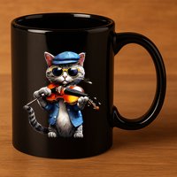 Funny Orchestra Musician Violinist Cat Playing Violin Gift 11oz C Handle Ceramic Mug