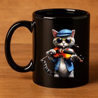 Funny Orchestra Musician Violinist Cat Playing Violin Gift 11oz C Handle Ceramic Mug