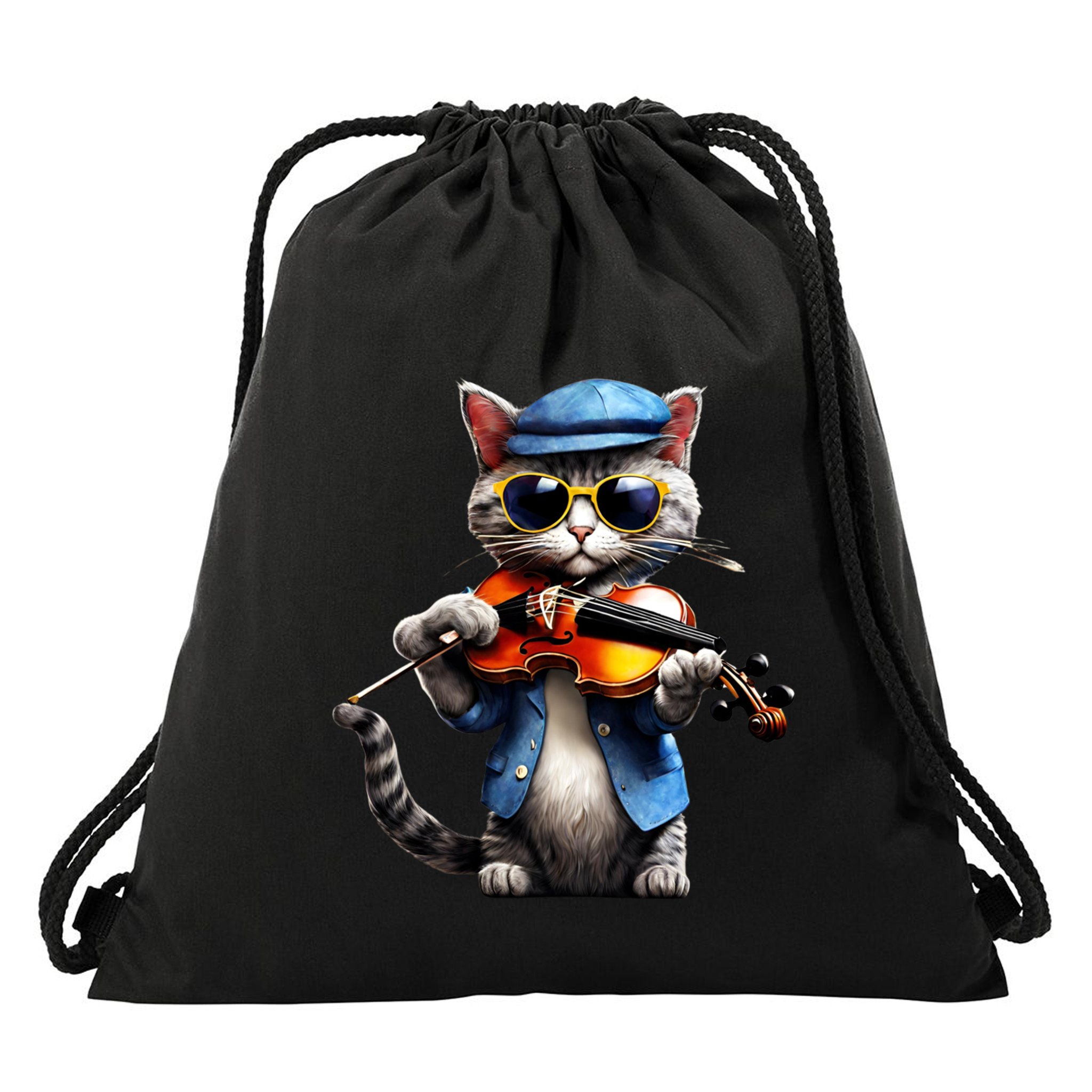 Funny Orchestra Musician Violinist Cat Playing Violin Gift Drawstring Bag
