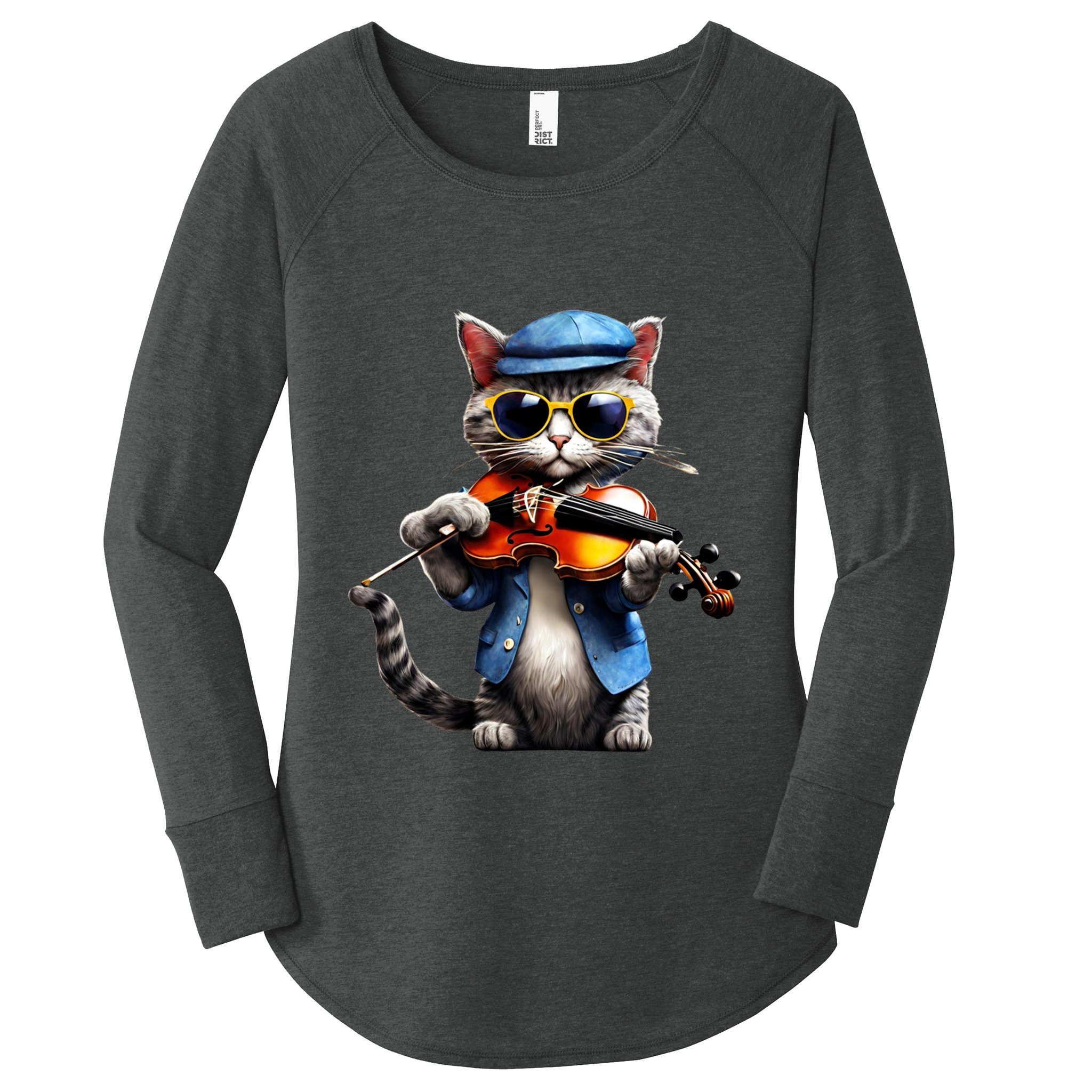 Funny Orchestra Musician Violinist Cat Playing Violin Gift Women's Perfect Tri Tunic Long Sleeve Shirt