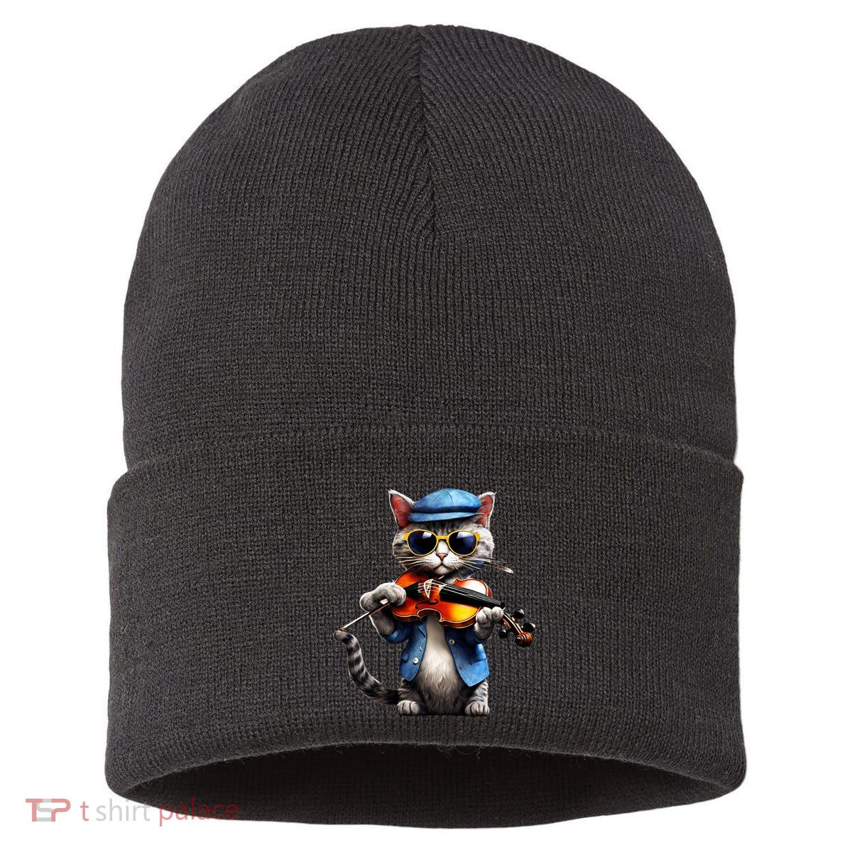 Funny Orchestra Musician Violinist Cat Playing Violin Gift Sustainable Knit Beanie
