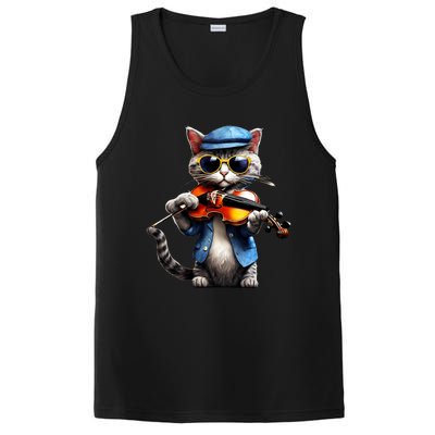 Funny Orchestra Musician Violinist Cat Playing Violin Gift PosiCharge Competitor Tank