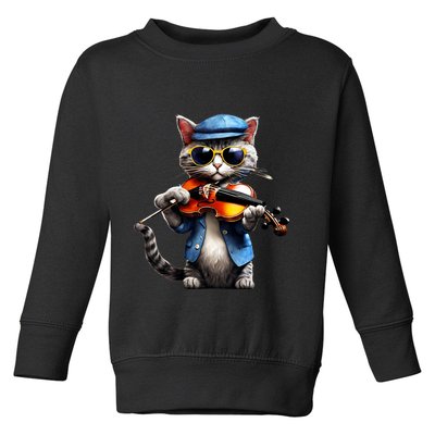 Funny Orchestra Musician Violinist Cat Playing Violin Gift Toddler Sweatshirt