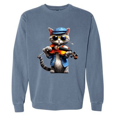 Funny Orchestra Musician Violinist Cat Playing Violin Gift Garment-Dyed Sweatshirt