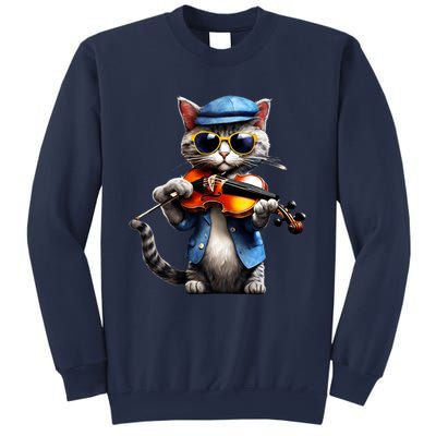 Funny Orchestra Musician Violinist Cat Playing Violin Gift Sweatshirt