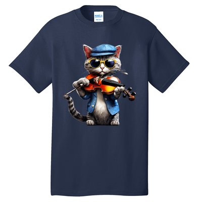 Funny Orchestra Musician Violinist Cat Playing Violin Gift Tall T-Shirt