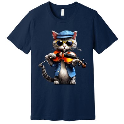 Funny Orchestra Musician Violinist Cat Playing Violin Gift Premium T-Shirt