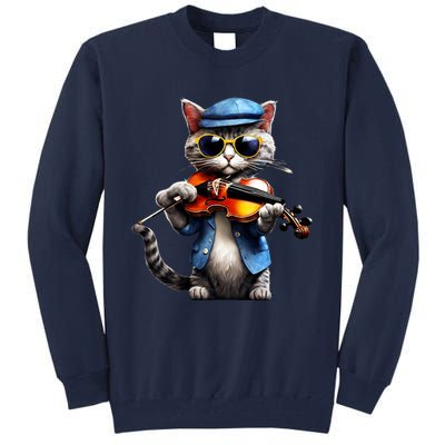 Funny Orchestra Musician Violinist Cat Playing Violin Gift Tall Sweatshirt