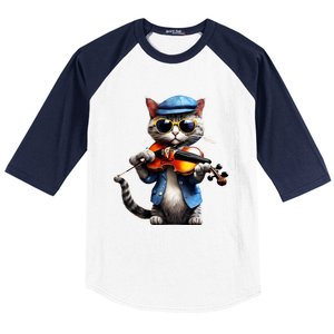 Funny Orchestra Musician Violinist Cat Playing Violin Gift Baseball Sleeve Shirt