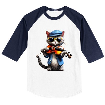 Funny Orchestra Musician Violinist Cat Playing Violin Gift Baseball Sleeve Shirt