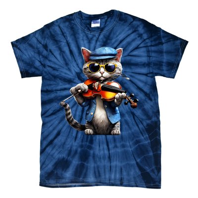 Funny Orchestra Musician Violinist Cat Playing Violin Gift Tie-Dye T-Shirt