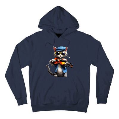 Funny Orchestra Musician Violinist Cat Playing Violin Gift Tall Hoodie