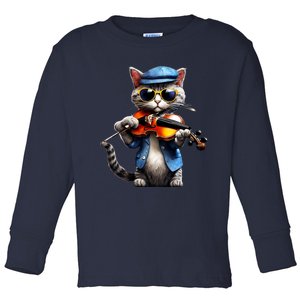 Funny Orchestra Musician Violinist Cat Playing Violin Gift Toddler Long Sleeve Shirt