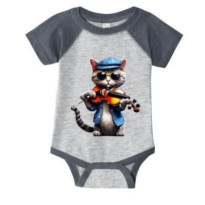 Funny Orchestra Musician Violinist Cat Playing Violin Gift Infant Baby Jersey Bodysuit