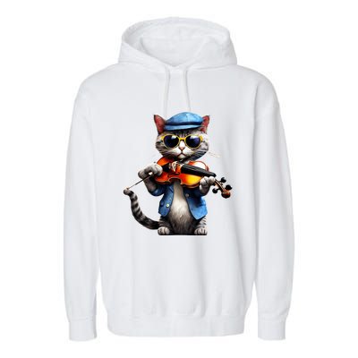 Funny Orchestra Musician Violinist Cat Playing Violin Gift Garment-Dyed Fleece Hoodie